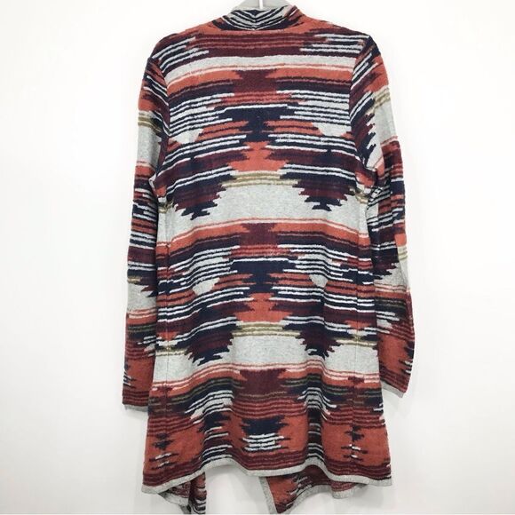 Lucky Brand Gray Orange Blue Southwest Tribal Pattern Waterfall Cardigan - Picture 7 of 12